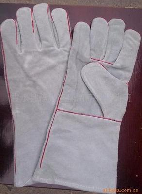 厂家 直销订做14英寸灰色牛皮全里电焊手套 二层皮焊工手套
