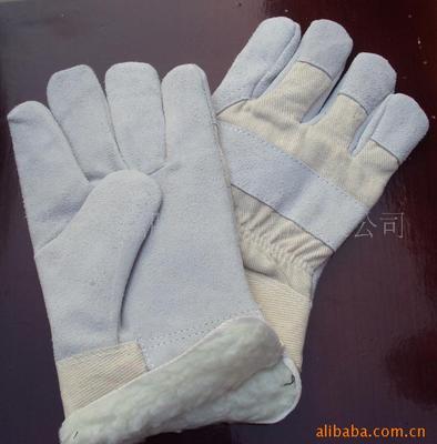 厂家供应订做11英寸灰色二层牛皮冬季防寒手套 劳保手套