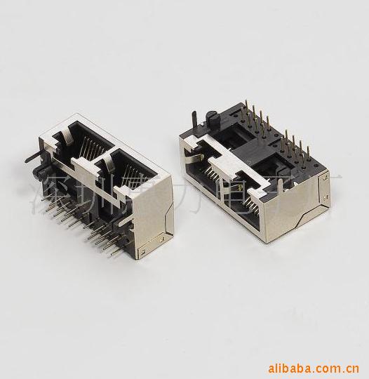 供应RJ45插座,1x2屏蔽带缺口