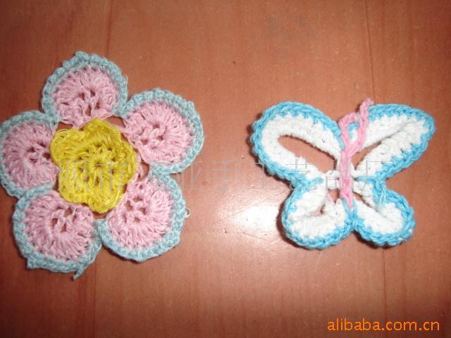 供应手钩花服装辅料鞋花，蝴蝶花。手工钩编花款式新。品种全
