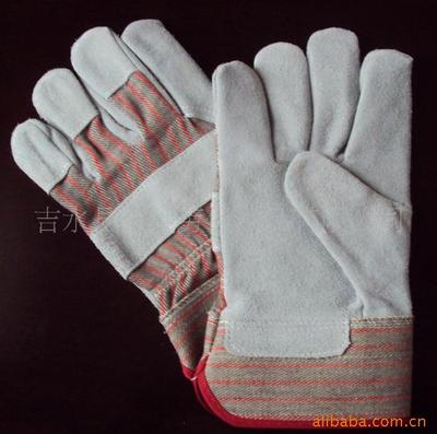 Manufactor supply Customized 10.5 inch Striped cloth back Natural color Cow Split Labor insurance glove