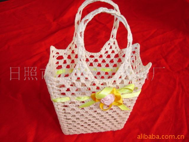 供应钩编花篮.装饰盒手勾包．手钩花钩编制品款式新