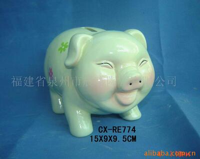 供应陶瓷小猪钱罐-素彩储蓄罐-彩绘存钱罐-存钱筒
