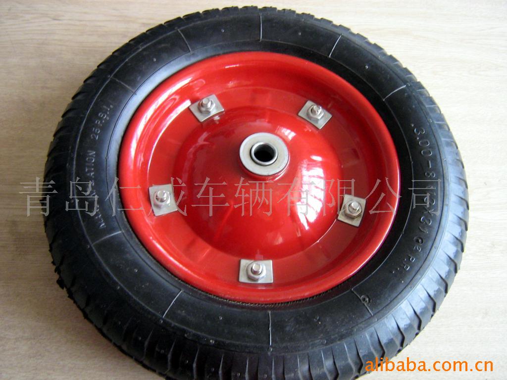 供应3.00-8轮胎 13寸手推车轮子 羊角花纹，红色轮辐(图)