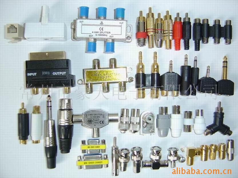 音视频连接器,三通，9.5公，9.5母，RCA头，接插件，各种转接头