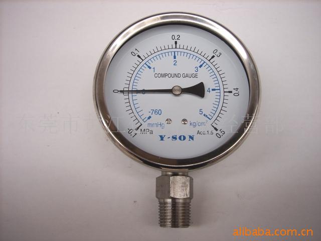 供应100MM径向全不锈钢压力真空表-0.1MPA+0.5MPA，耐震充油真空