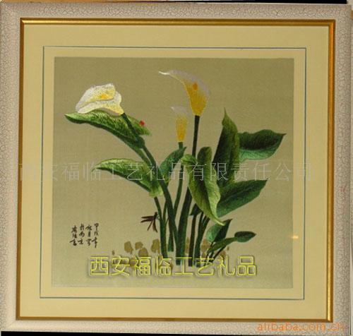 手工艺品2018新款供应中国手工苏绣画芯成品批发苏绣马蹄莲