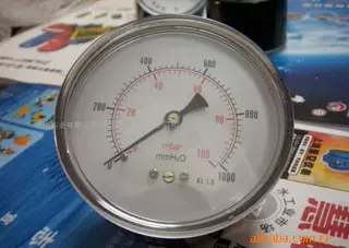 风压表，75MM轴向0-100mbar微压表,1000毫米水柱膜盒压力表)