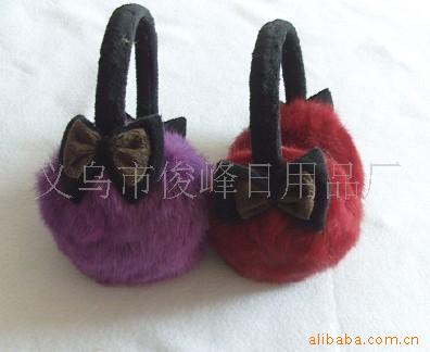 供应时尚懒兔毛紫罗兰蝴蝶结兔毛耳套/耳包