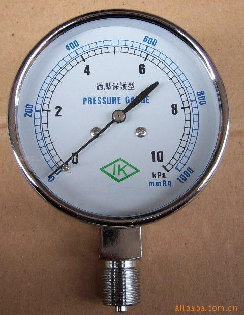 IK牌75MM径向0-10KPA微压表，1000MMH2O膜盒压力表