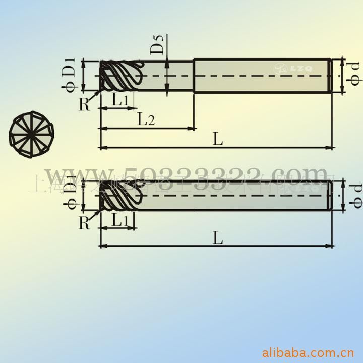 供应涂层硬材加工圆弧头型立铣刀（粗柄)