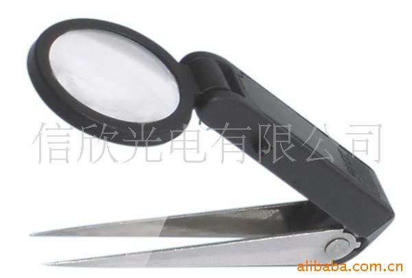 厂家直销 带镊子放大镜 带LED灯镊子便携式珠宝放大镜