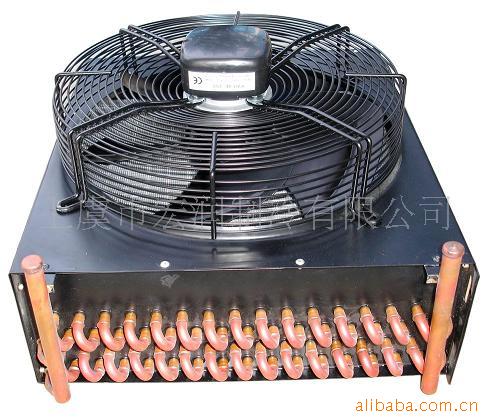 厂家供应 翅片式风冷冷凝器铜管高效换热器带风机冷库散热器定做