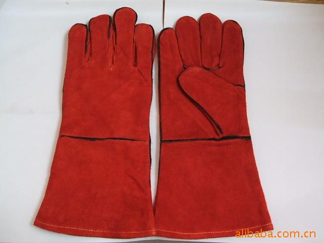红色全皮牛二层全里压条电焊手套劳保手套.防护手套工作手套焊工