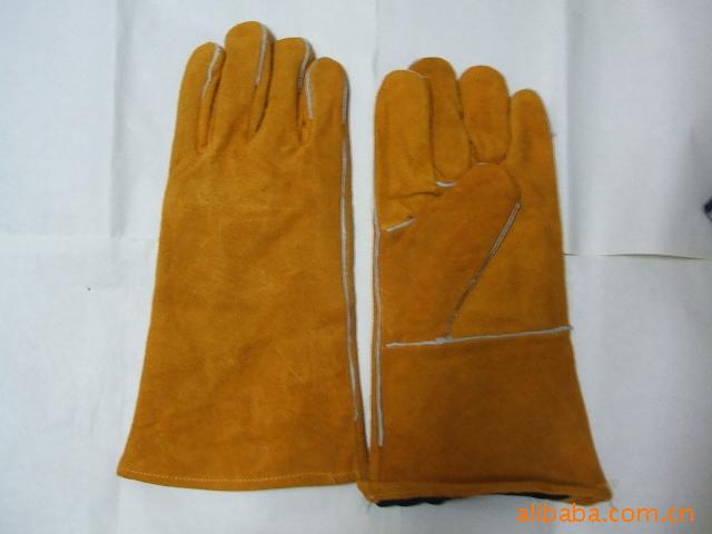 厂家直销黄色牛二层连背全里全压电焊手套劳保手套焊工手套牛皮