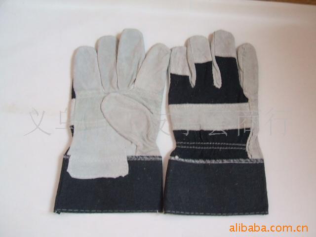 厂家直销牛仔牛二层驳掌本色劳保手套防护手套电焊手套焊工手套