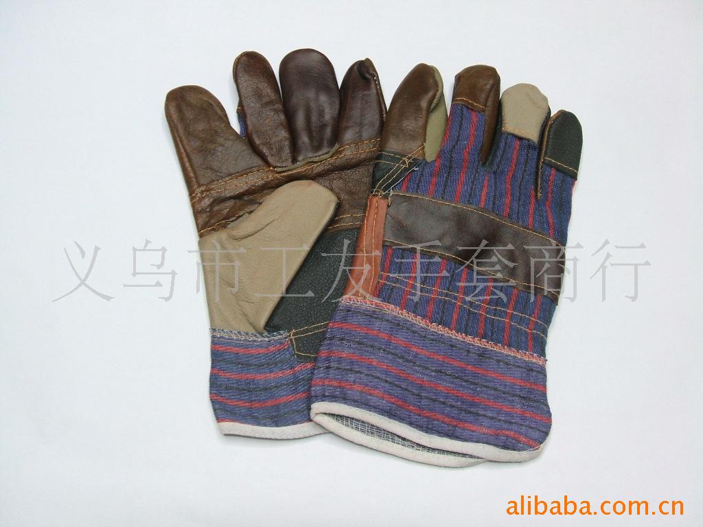 厂家直销条子浆袖七彩家私皮工作手套劳保手套焊工半皮手套处贸