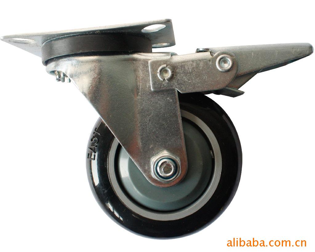 供应3寸双刹PU轮平板式.螺杆式/正常使用保用2年