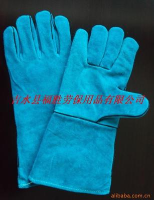 Manufactor Direct selling supply 14 inch green cowhide Electric welding glove Welder gloves