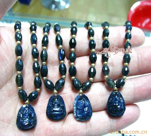 Manufactor wholesale supply natural Sapphire Necklace With Buddha pendant)