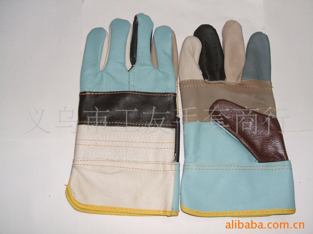 厂家直销家私七彩全皮短电焊手套劳保手套,全皮手套焊工手套