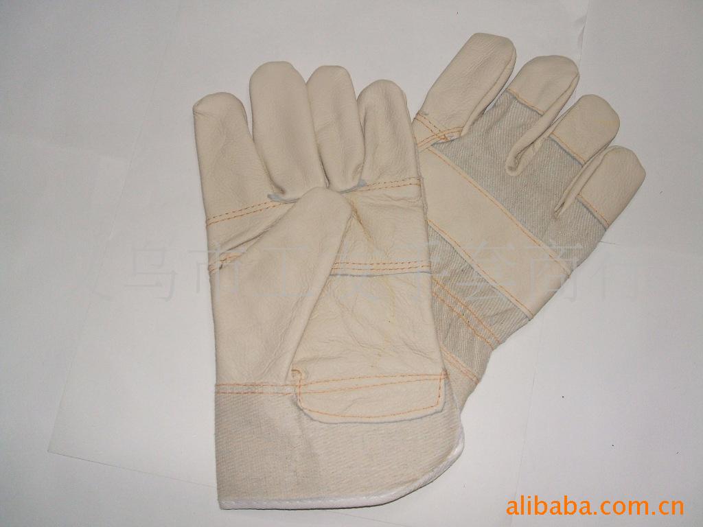 厂家直销家私皮头层驳掌白布劳保手套工作防护手套电焊手套焊工