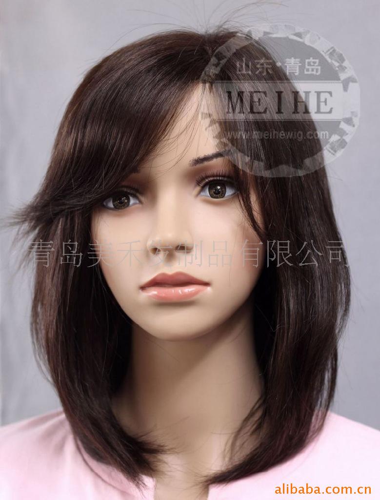 Qingdao Wig wholesale Affiliate fashion lady Oblique bangs Wig Headgear Reality Hand-woven technology