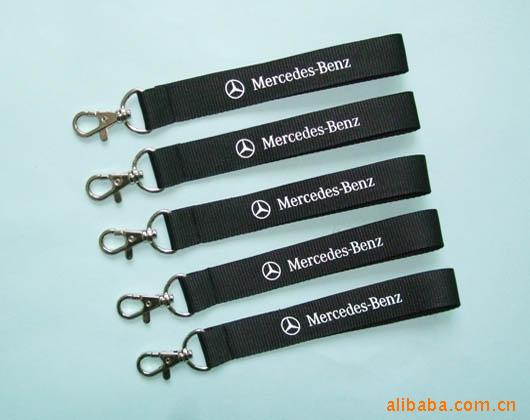 出口订单金属钩手腕绳 奔驰钥匙扣手绳带 印刷多色涤纶手提带