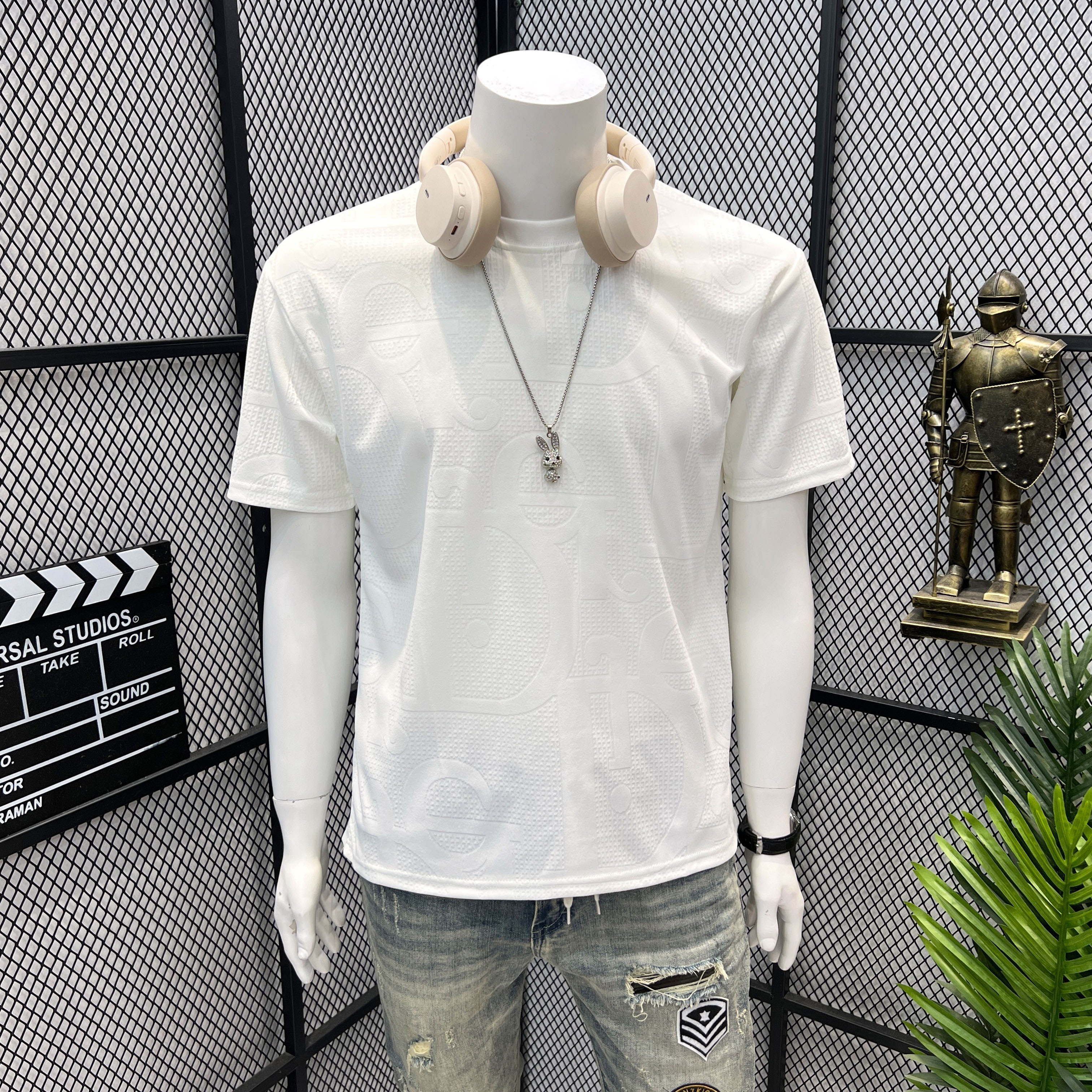 Trendy American-Style Simple Letter Jacquard Crew Neck Short-Sleeve T-Shirt for Men, Fashionable, Cool, Versatile, and Trendy