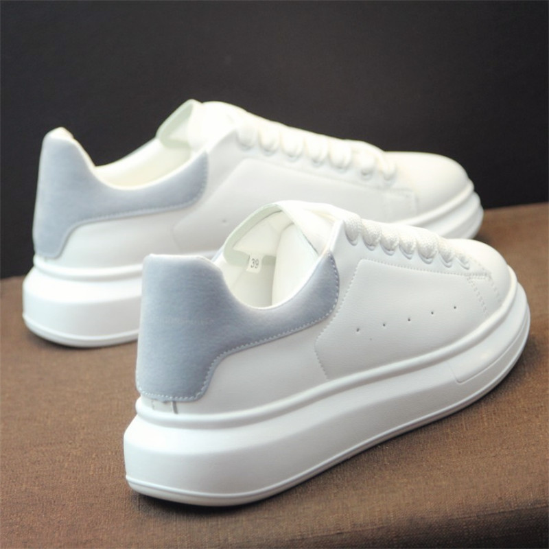 Men's Shoes, White Sneakers with Hidden Height Increase, Couple Sneakers, Trendy Shoes, Versatile Thick-Soled Genuine Leather Casual Sports Shoes, Student White Shoes