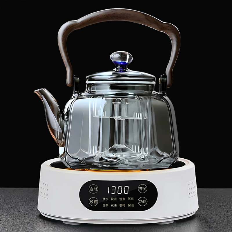 Электрическая керамическая плита 25G (1300 Вт) — настольный чайник для заваривания, совместима с чайниками 500–1300 мл, орех/белая/чёрная