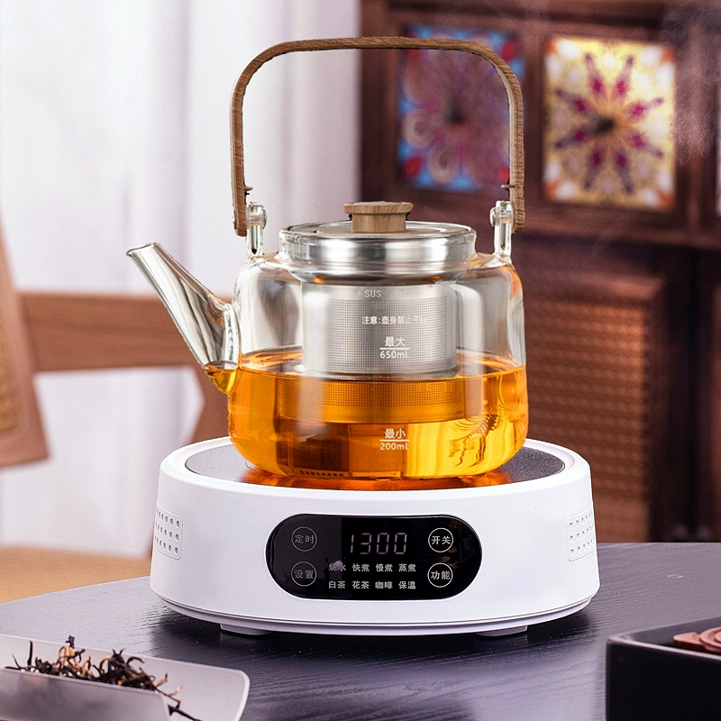 Электрическая керамическая плита 25G (1300 Вт) — настольный чайник для заваривания, совместима с чайниками 500–1300 мл, орех/белая/чёрная