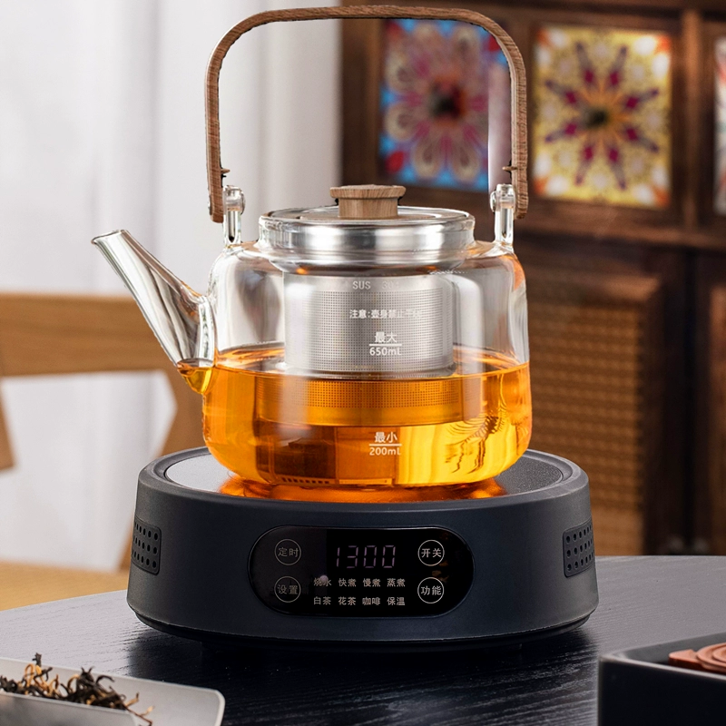 Электрическая керамическая плита 25G (1300 Вт) — настольный чайник для заваривания, совместима с чайниками 500–1300 мл, орех/белая/чёрная