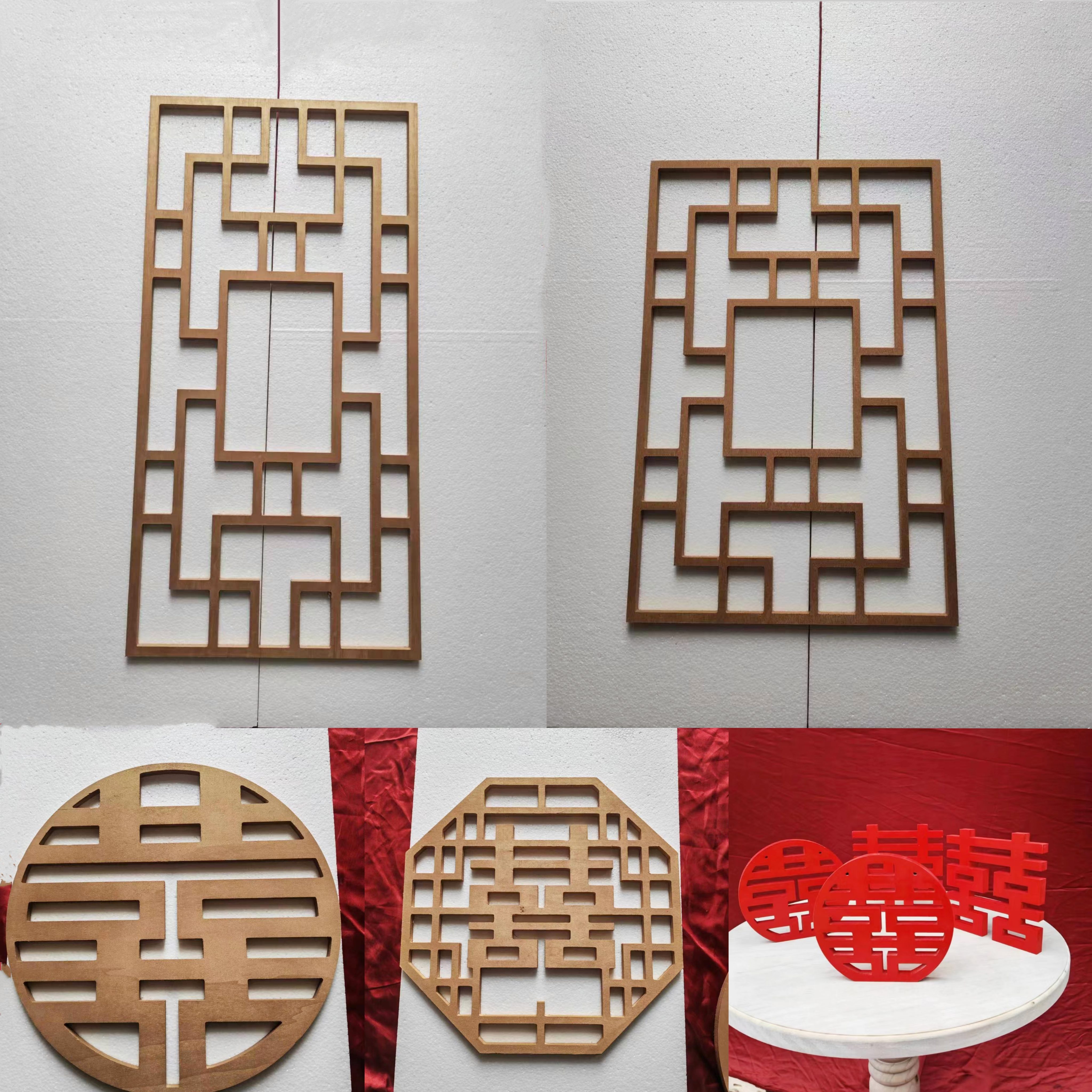 New Chinese-Style Wedding Props, Gold Ceiling Decoration, Red Double Happiness Character, Concentric Circle Hanging Ornaments, Wedding Carved Wooden Grid