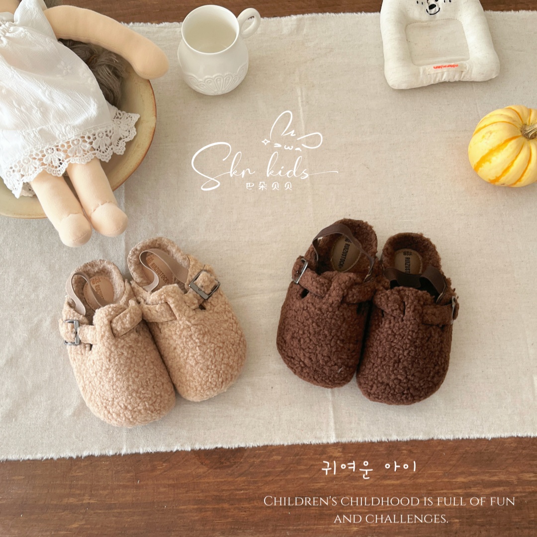 Korean Children's Shoes 25 Autumn and Winter Neko Same Style Boys and Girls Korean Style Warm Lamb Wool Soft-Soled Birkenstock Cotton Shoes Cotton Slippers