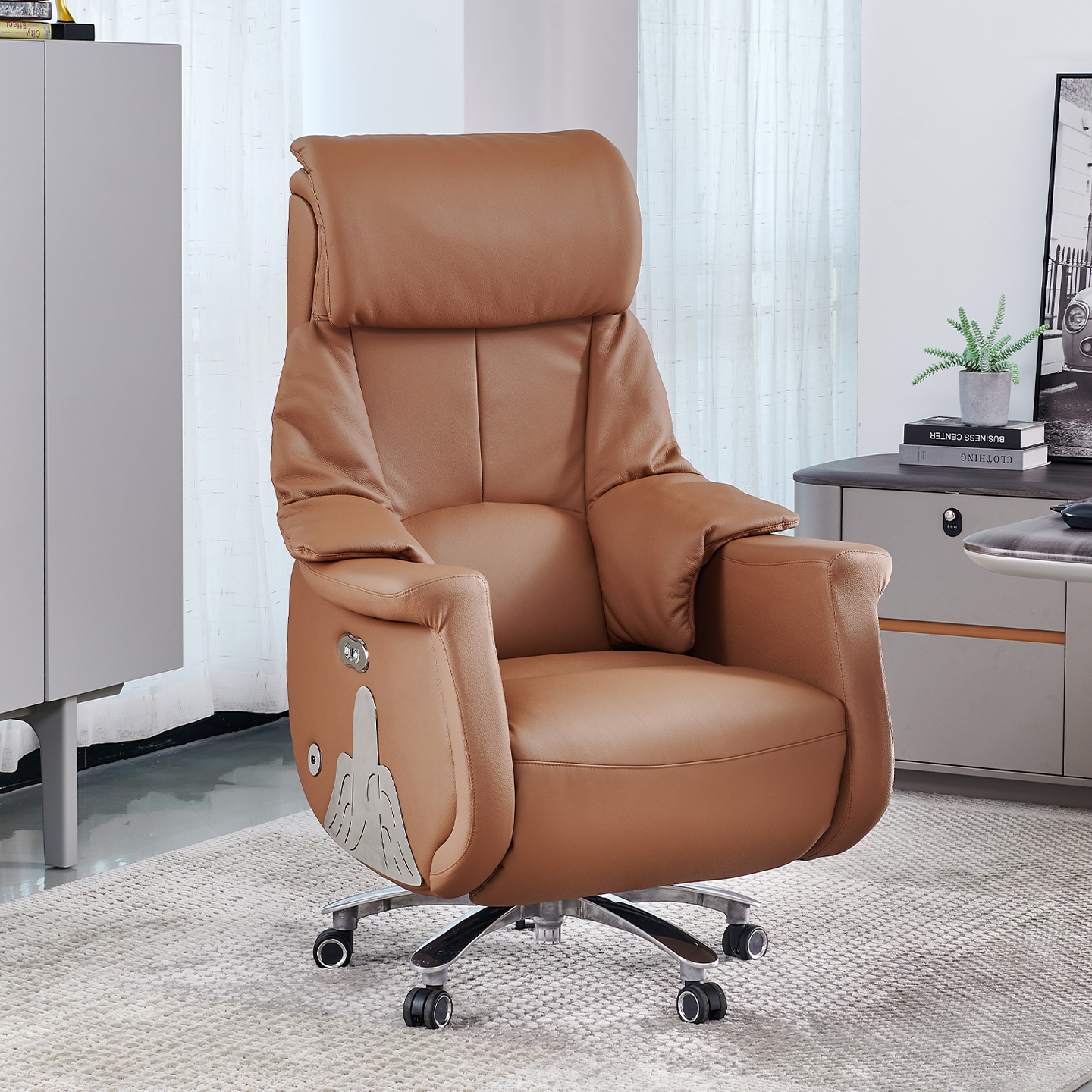 Rolling Massage Electric Leather Boss Chair Office Reclining Nap Comfortable Sedentary Ceo Computer Chair Ventilation
