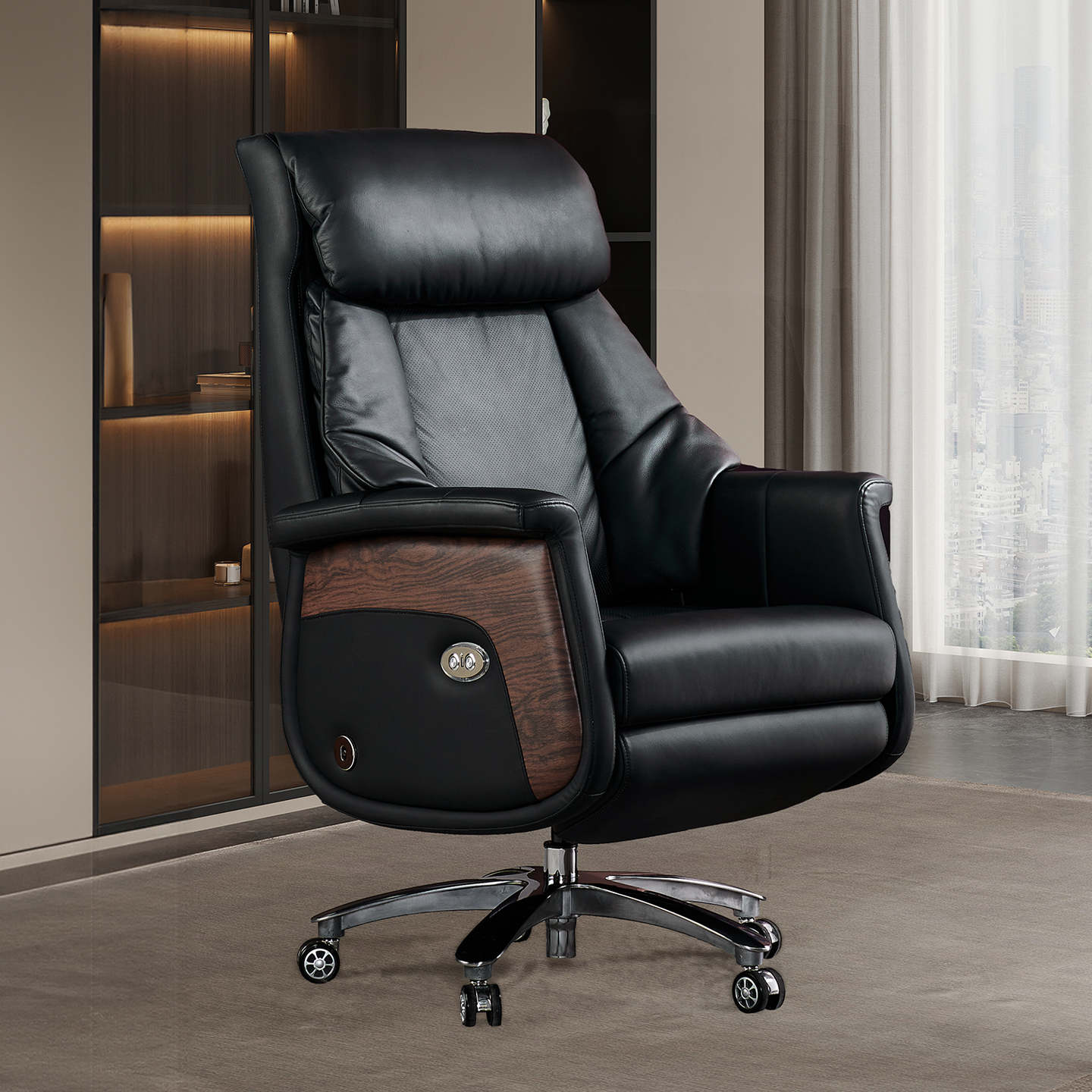 Intelligent Massage Electric Solid Wood Leather Boss Chair Office Reclining Nap Comfortable Sedentary Ceo Computer Chair