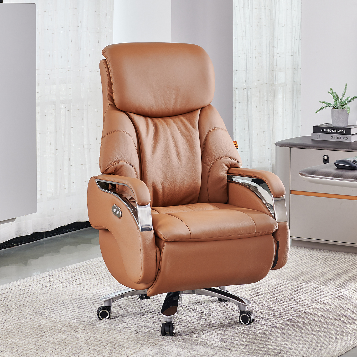 Rolling Massage Electric Leather Boss Chair Office Reclining Nap Comfortable Sedentary Ceo Computer Chair Ventilation