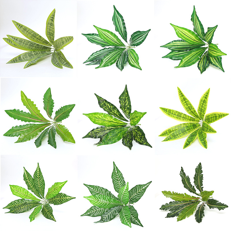 Artificial Plant Wall Green Plant Wall Flower Ornament Material Fern False Leaves 9 Forks Bundle Bird's Nest Fern Leaves Evergreen