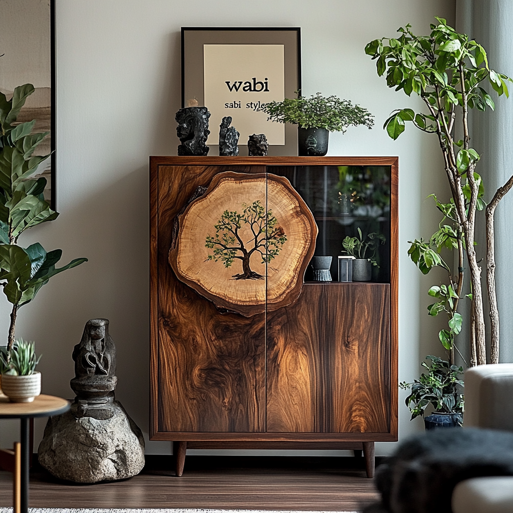 Wooden Mainframe Wabi-Sabi Style Solid Wood Natural Color Entryway Cabinet Living Room Home Storage Cabinet Locker