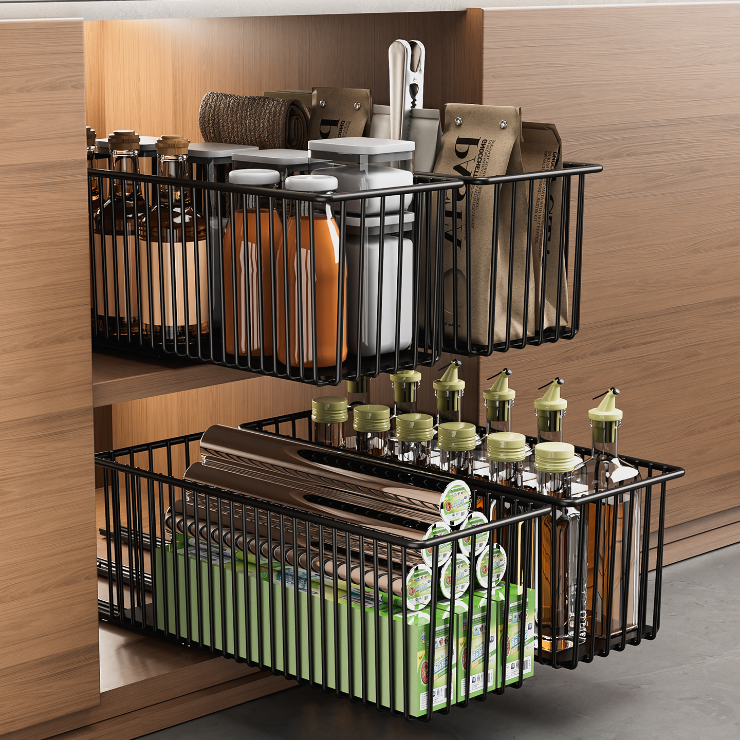 Kitchen Storage Rack Cabinet Drawer Basket Cabinet Narrow Slit Extravagation Adjustable Rack Gap Storage Lower Sink Drawer Storage Rack