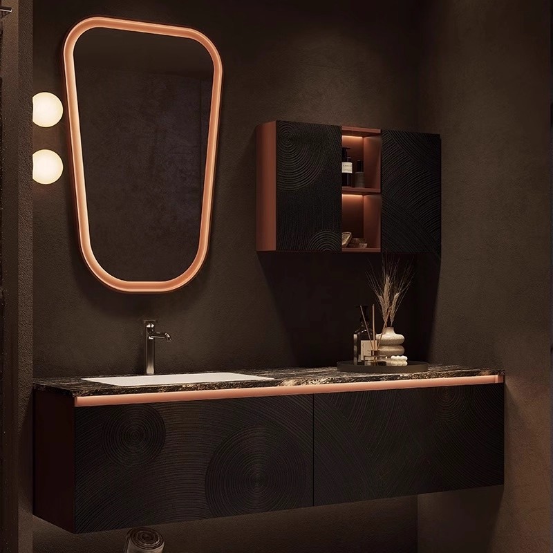 Designer's New Modern Minimalist Bathroom Cabinet Set with Luxury Stone Ceramic Integrated Basin, Bathroom Sink, Washbasin
