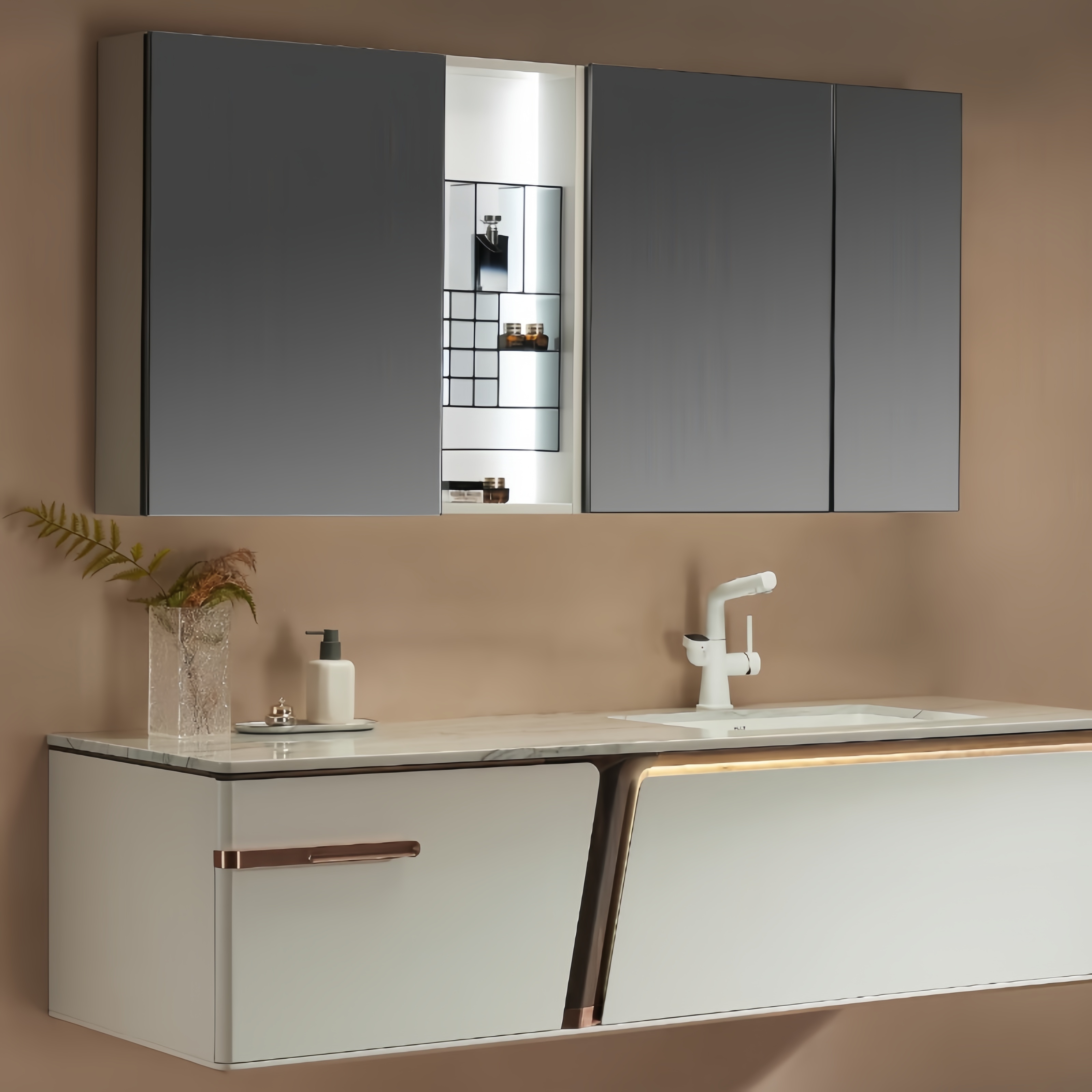 Designer's New Modern Minimalist Bathroom Cabinet Set with Luxury Stone Ceramic Integrated Basin, Bathroom Sink, Washbasin