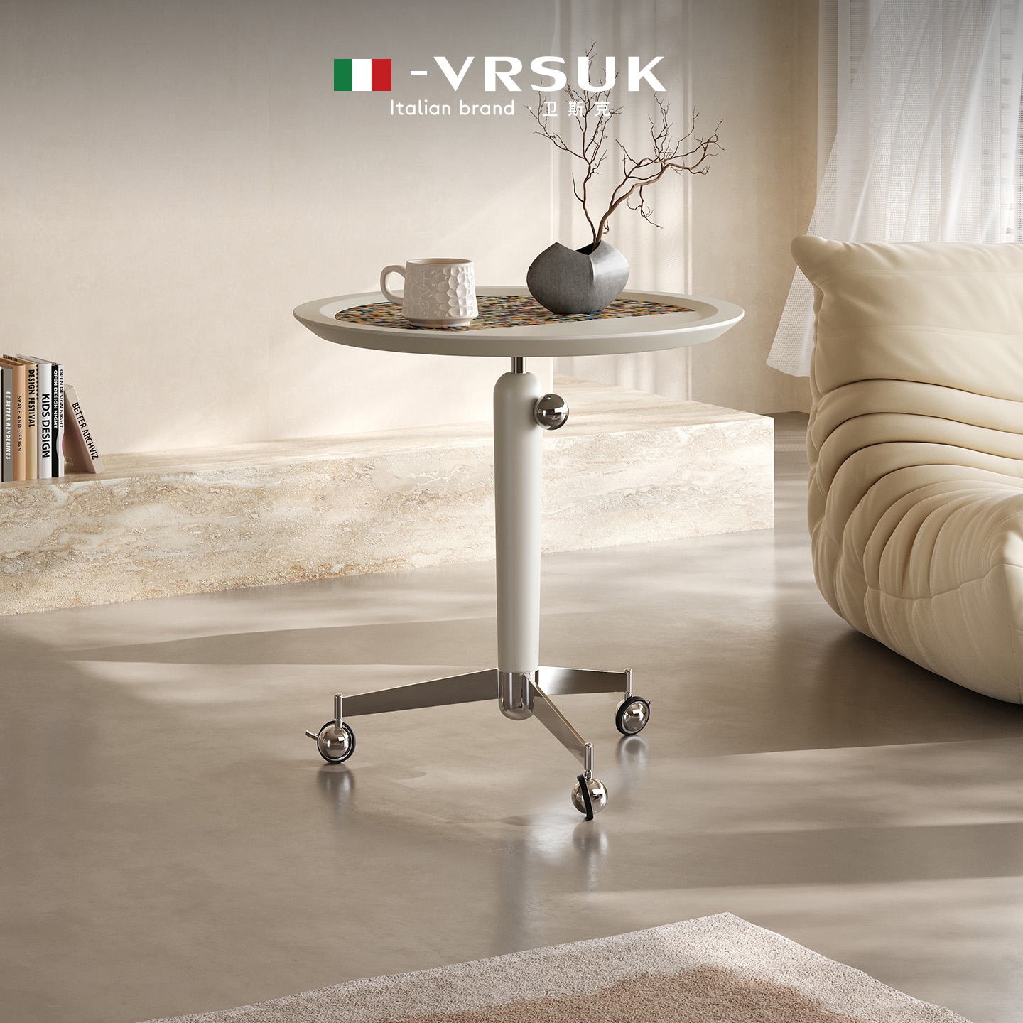 Vrsuk Italian Minimalist Movable Side Table Coffee Table for Home Sofa Corner Table Small Apartment Living Room Adjustable Side Table