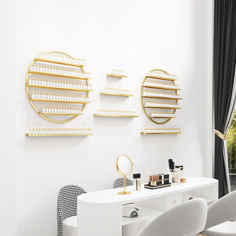 Nail Art Wall-Mounted Storage Rack, Wall-Mounted Cosmetics Shelf, Nail Salon Iron Art Nail Polish and Gel Polish Display Rack