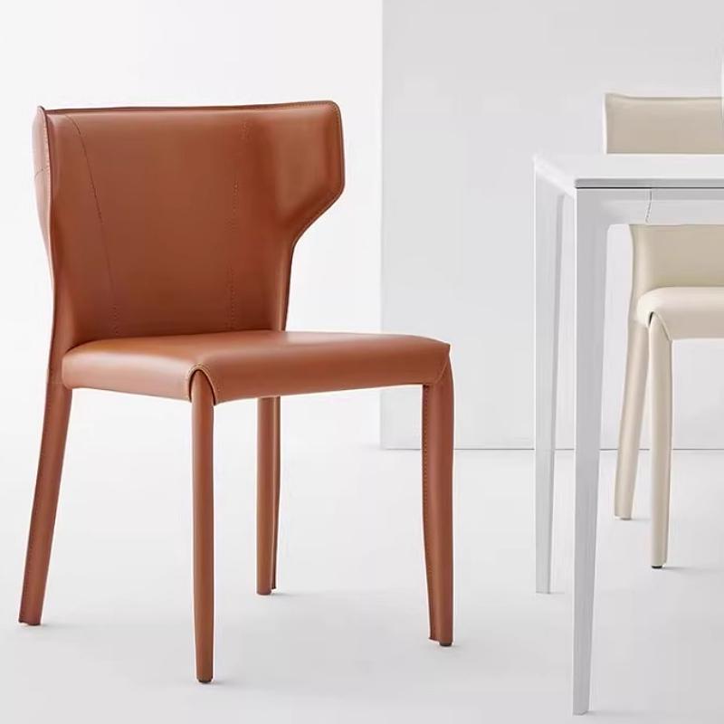 Overseas Version of Italian Light Luxury Saddle Leather Dining Chair Home Modern Minimalist Designer Back Stool Minimalist Dining Table and Chairs