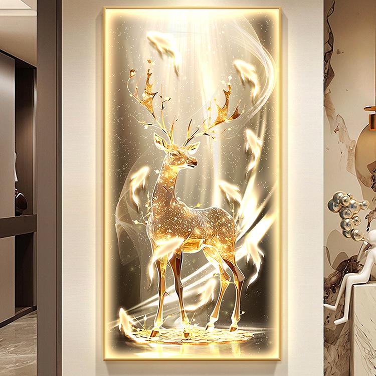Fu Lu Shengcai Door Entrance Decorative Painting Accessible Luxury Corridor Away Wall Painting Lamp High-grade Elegant Home Luminous Hanging Painting