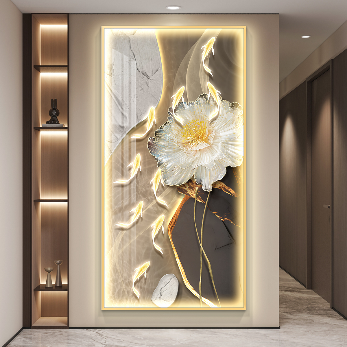 Nine Fishes Picture Light Luxury Led Light Entrance Decorative Painting Corridor Aisle Hanging Painting Wall Painting Simple Modern High-End Feel