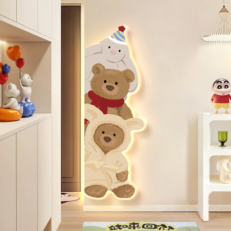 Cream style children's room decorative painting with light painting living room mural entrance hallway wall lamp wall painting at the end of the corridor