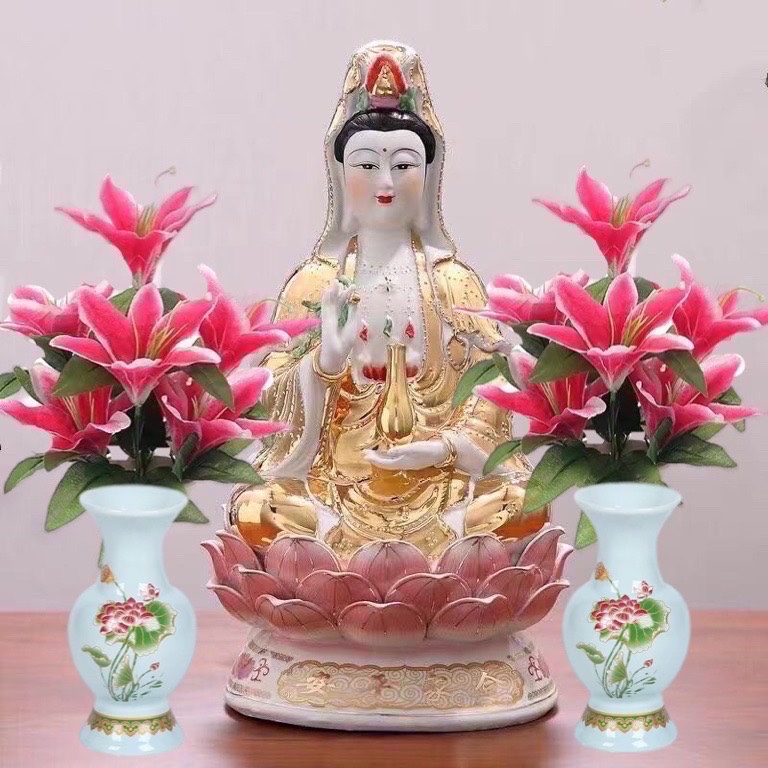 Hoa huệ hồng đậm 2 bó/chai gốm trắng 2 chiếc